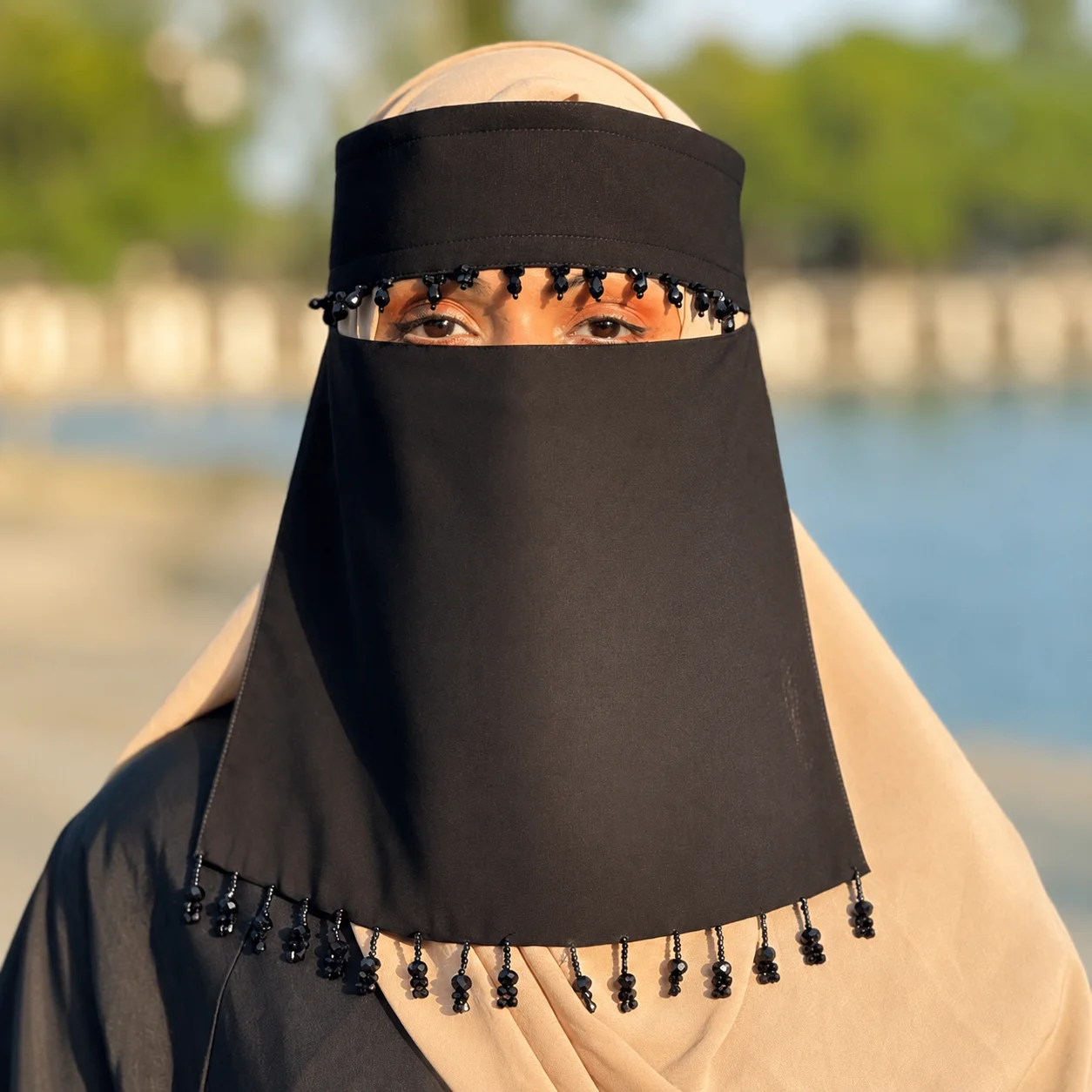HAYAMIRA Desert Pearl Tassel Luxury Naqab – Beige & Black Edition - Image 5 - DREAM Attitude