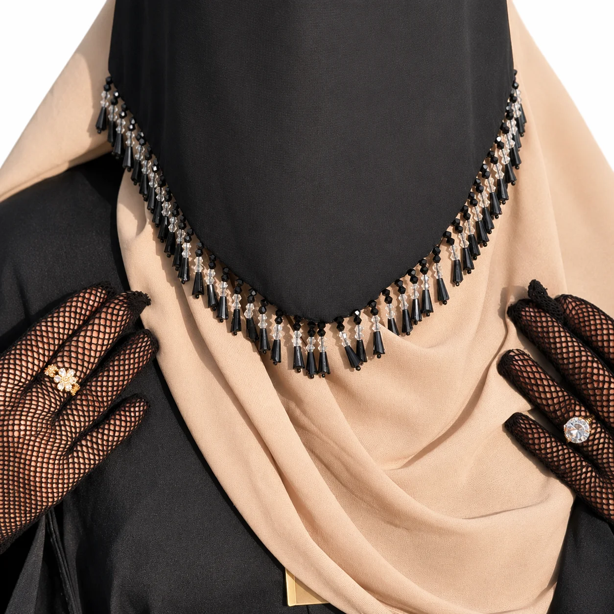 HAYAMIRA Noor Tassel Naqab – Beige & Black - Image 4 - DREAM Attitude